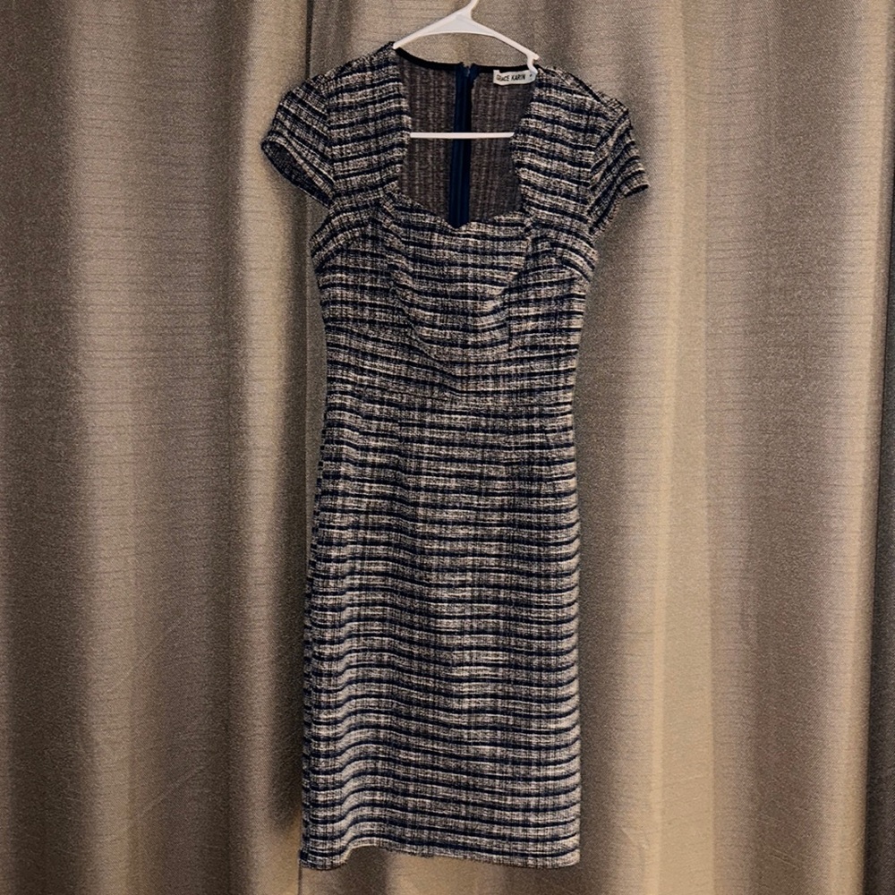 Blue and black tweed dress
